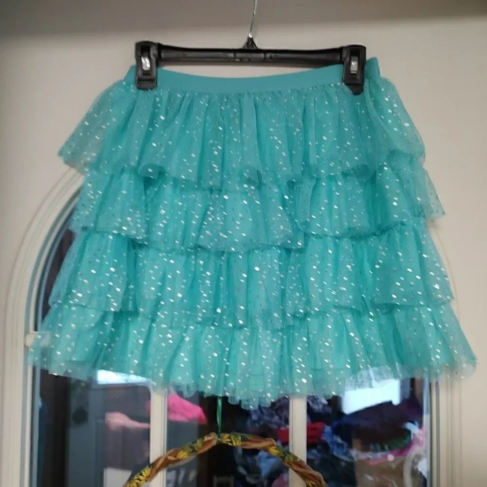 New The Children's Place Light Teal  Layered Tulle Skirt Size Girl's 14